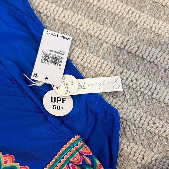 Vibrant Blue and Pink Patterned One Piece Swimsuit - Picture 2 of 5